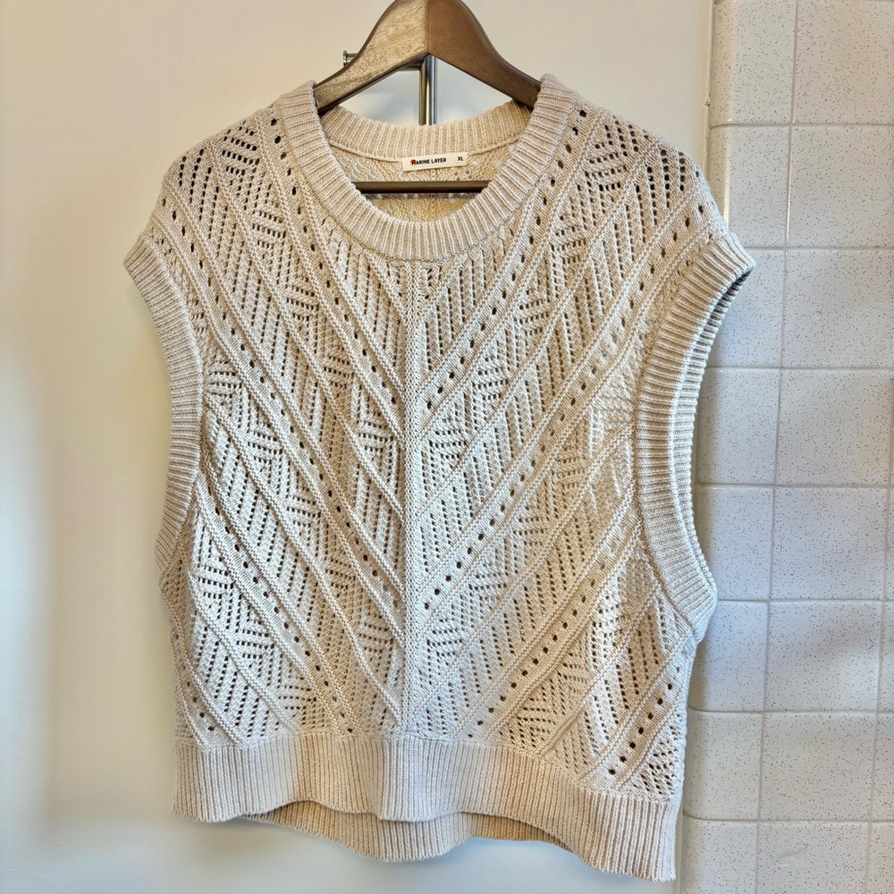 Marine Layer Brooke Knit Sweater Vest Sleeveless Tank Cotton XL Cottagecore - Picture 2 of 5